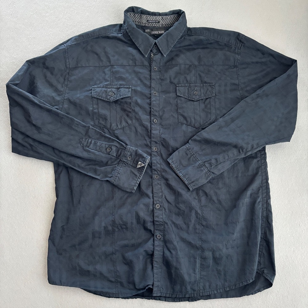Buckle Black Mens XXL Athletic Fit Button Down Shirt Black Checkerboard BB107FPW